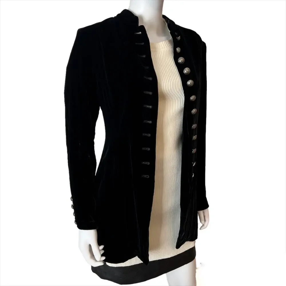 Vintage 90's Steampunk Cambridge Dry Goods Co. Black Velvet Jacket Blazer NWT - Picture 3 of 8